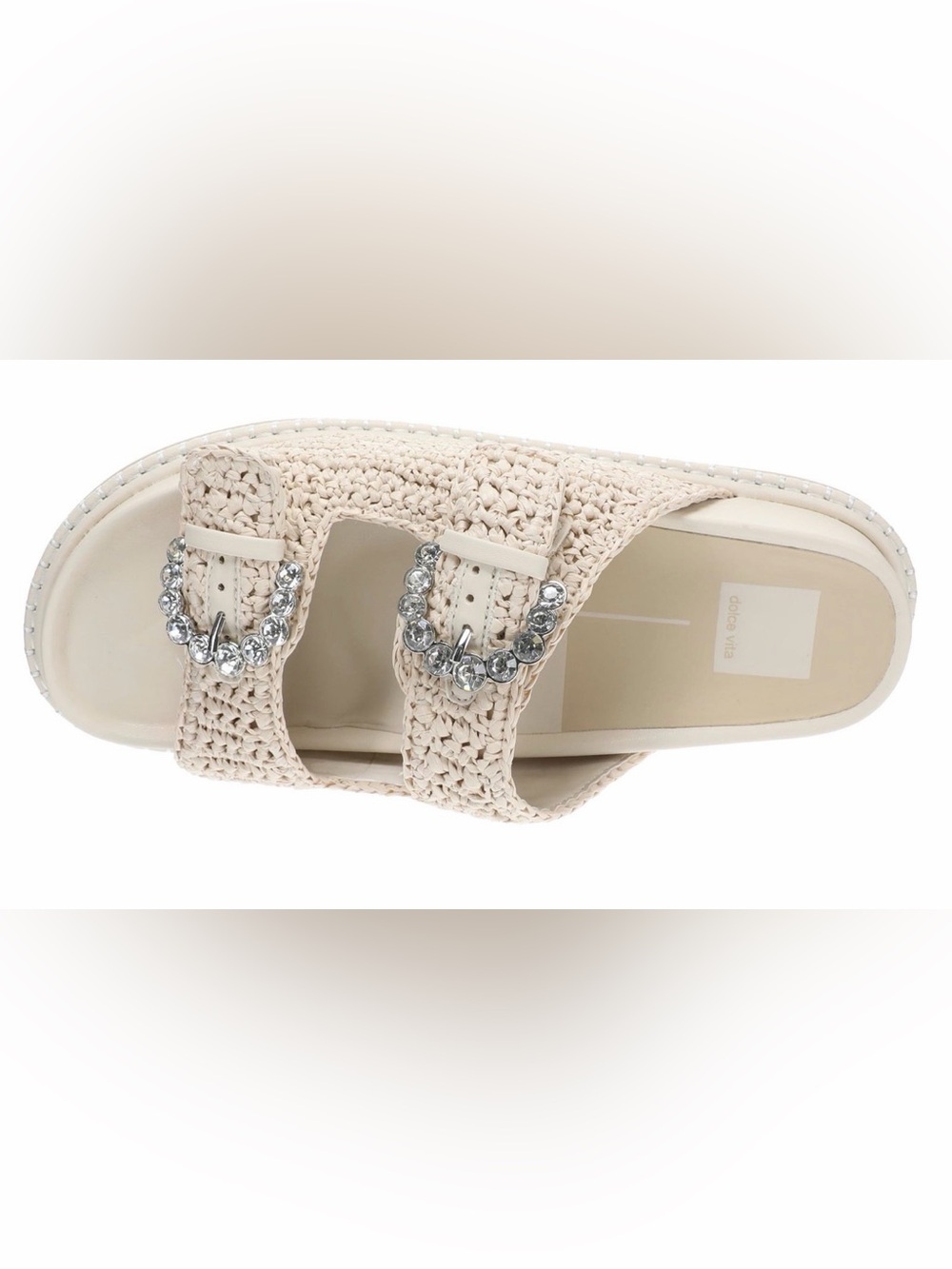 Dolce Vita Cream Crochet Double-Buckle Slide Sandals with Crystal Buckles